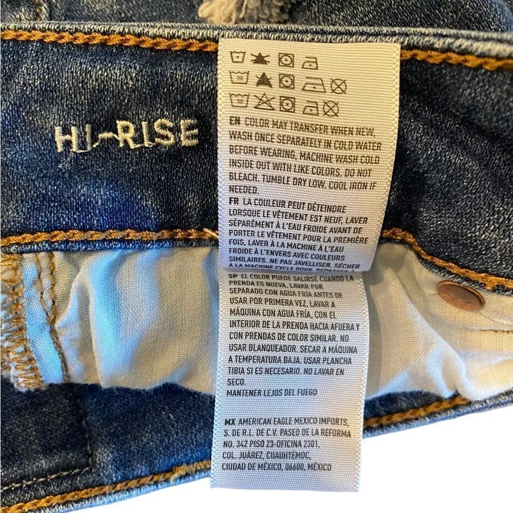 American Eagle Sz 0 Blue Denim Distressed Hi-Rise Shortie Super Stretch Shorts